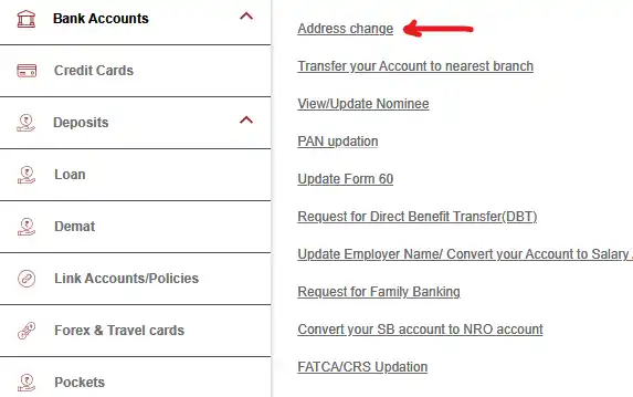 icici bank me pata change krne ke liye address chnage ke option par click kare